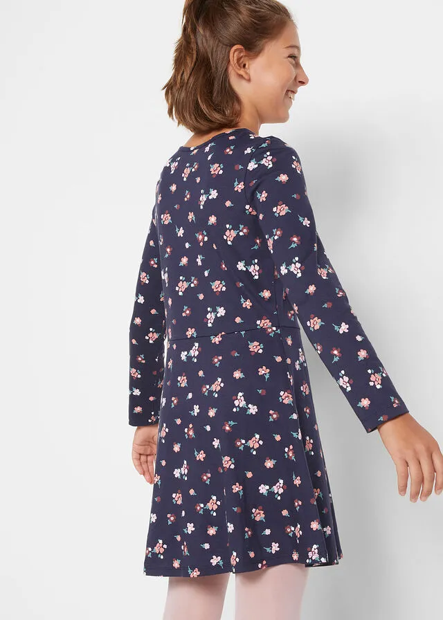 Vestido de punto para niñas (2 unidades) Azul marino+rojo rododendro de flores